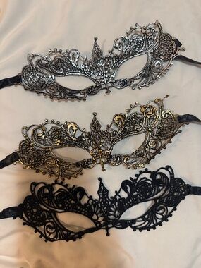 Lace Filigree Masquerade Mask - Black, Gold, Silver